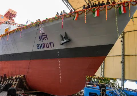 Indian Navy Launches Next-Generation Offshore Patrol Vessel 'Shruti'